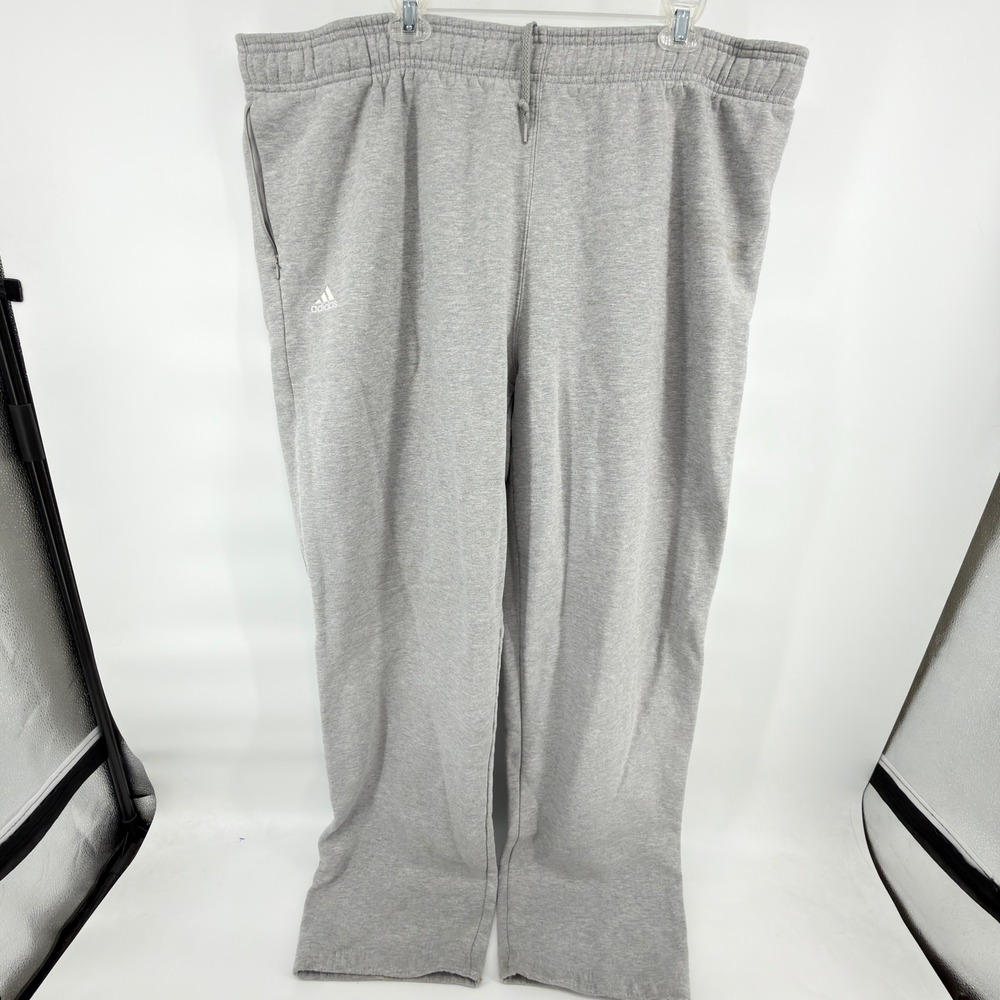 Vintage Adidas Mens 3XL Heather Grey Fleece Sweatpants Open Hem Logo Pants
